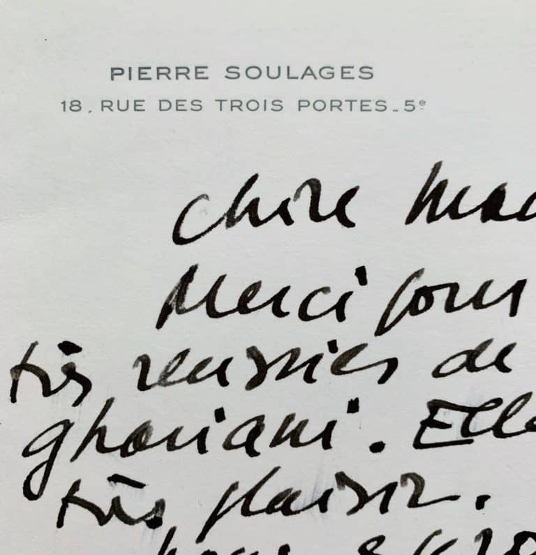 Lettre de Pierre Soulages accompagnée de 3 photographies