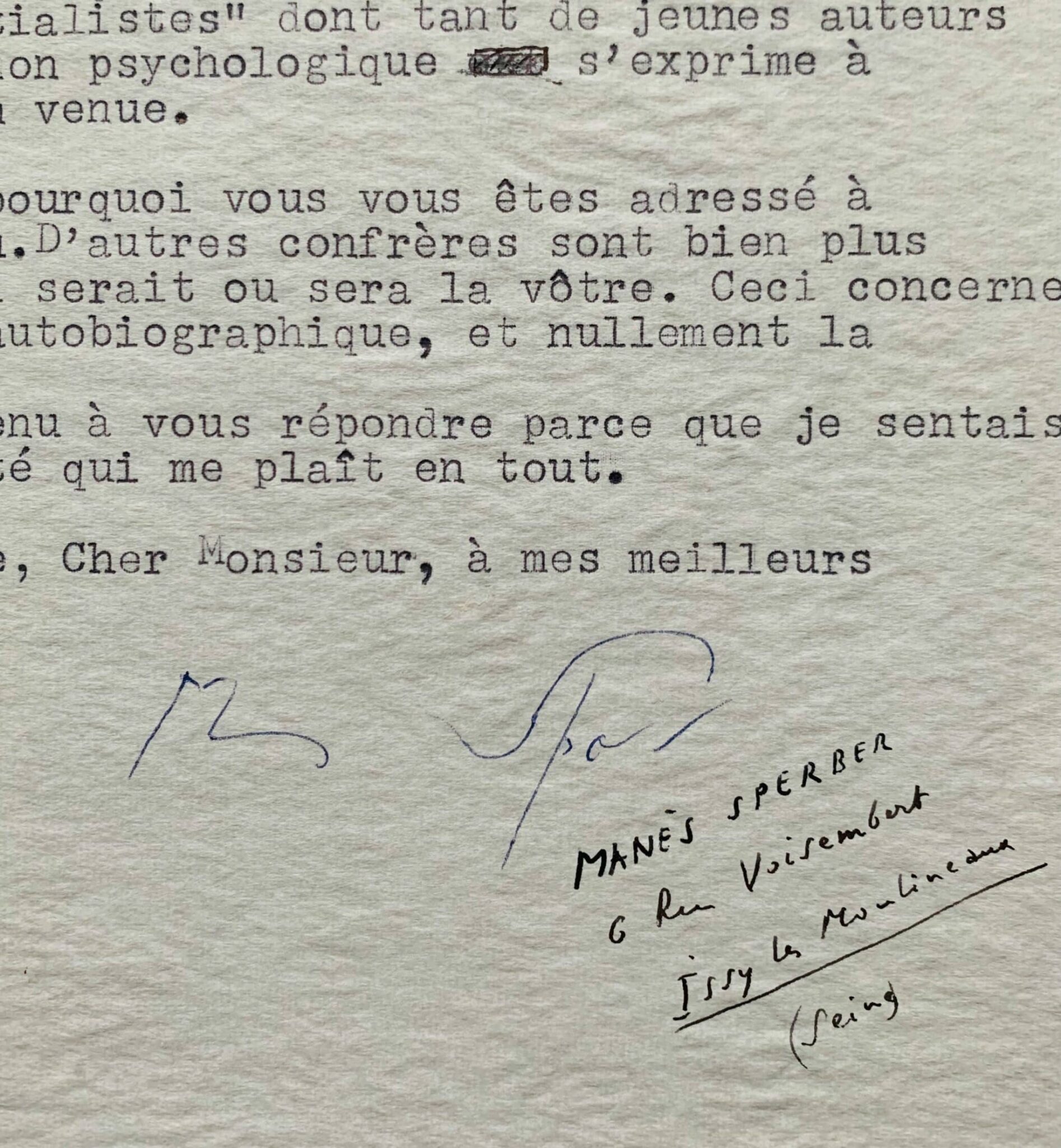 Manès Sperber donne son avis sur la valeur littéraire d’un manuscrit