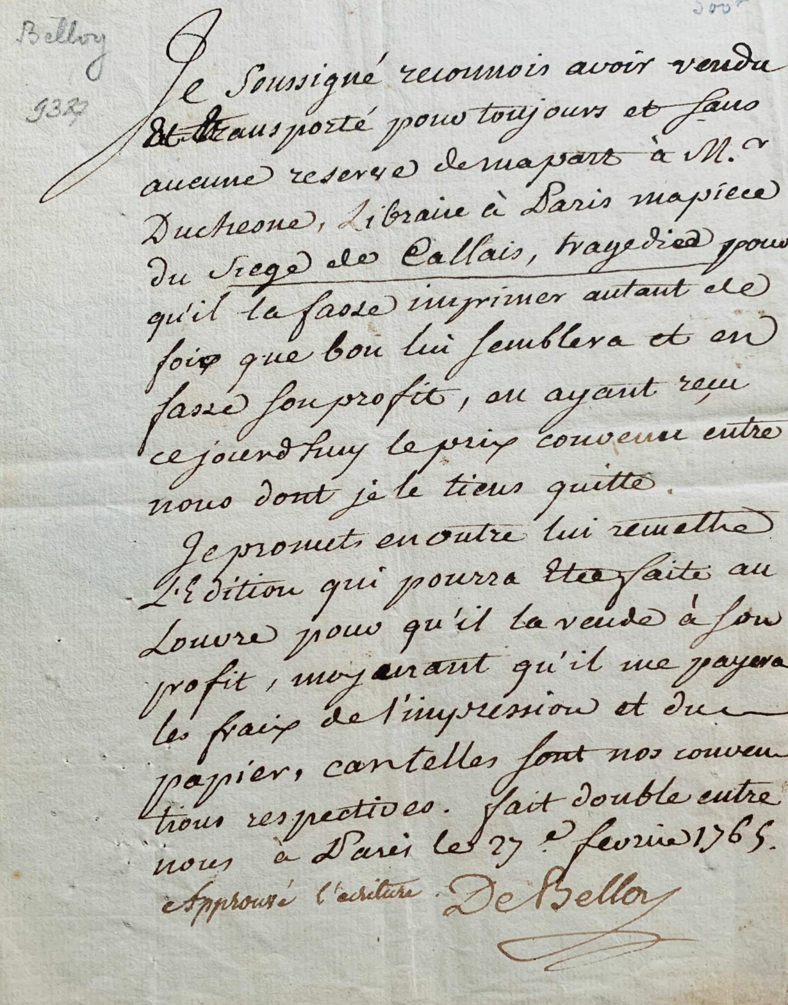 L'académicien Pierre-Laurent de Belloy vend sa tragédie Le Siège de Calais – vue 2 L'académicien Pierre-Laurent de Belloy vend sa tragédie Le Siège de Calais – vue 2