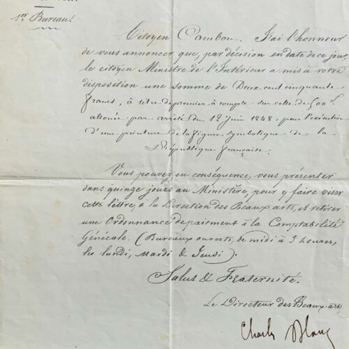 1848 : Charles Blanc charge le peintre Cambon d'exécuter une allégorie de la République – vue 2