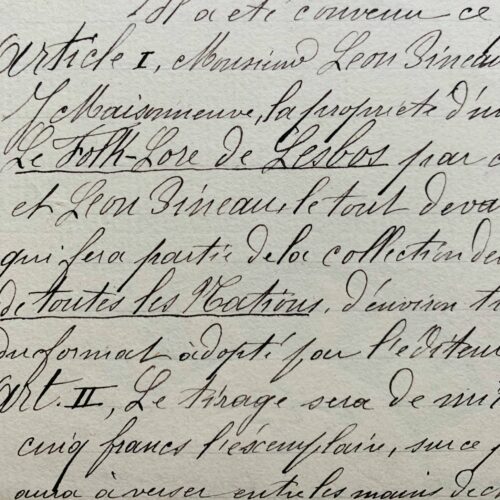 Contrat d'édition du Folklore de Lesbos de Léon Pineau