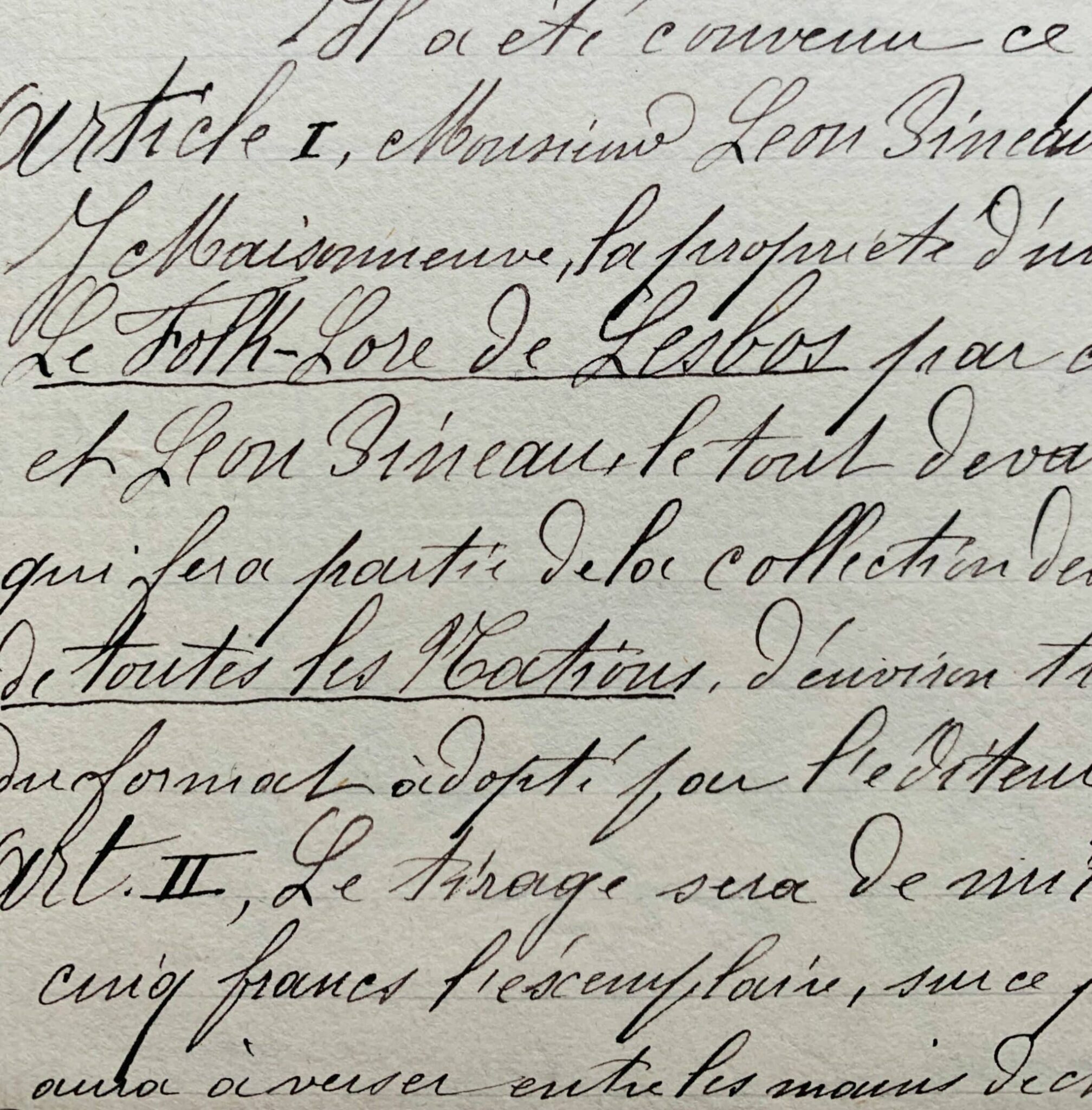 Contrat d’édition du Folklore de Lesbos de Léon Pineau