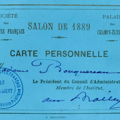 Deux cartes d'entrée aux Salons de 1889 et 1891 pour madame Bouguereau