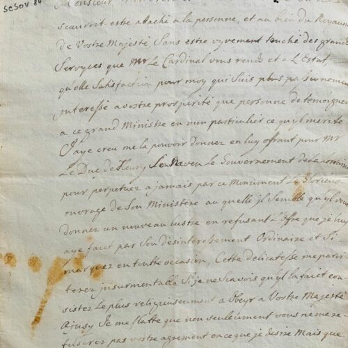 Belle lettre du roi Stanislas à Louis XV au sujet du cardinal de Fleury – vue 2