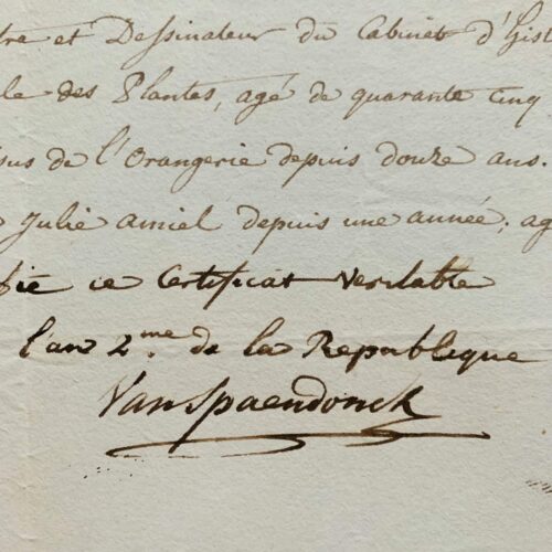 Certificat de résidence au Muséum du peintre Gérard Van Spaendonck