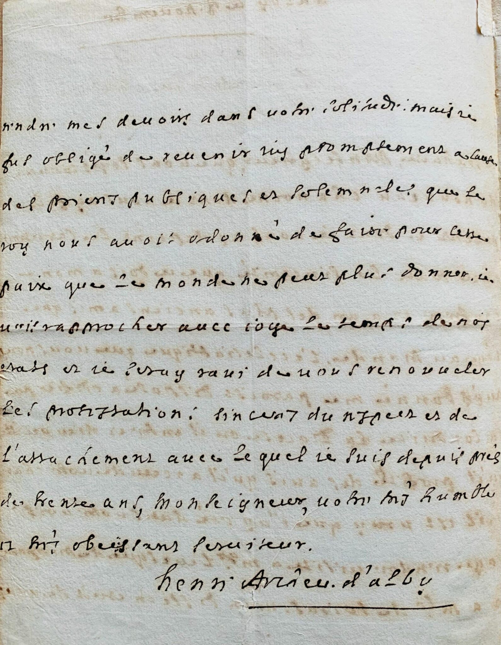 Lettre de l'archevêque d'Albi et académicien, Henri de Nesmond, à l'évêque d'Alet – vue 3 Lettre de l'archevêque d'Albi et académicien, Henri de Nesmond, à l'évêque d'Alet – vue 3