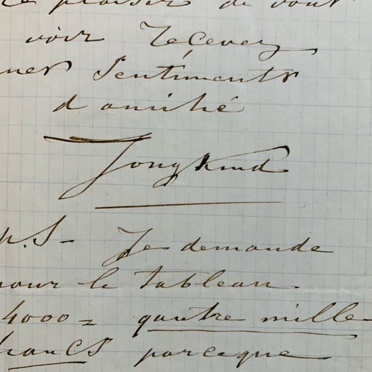 Jongkind propose à son galeriste un tableau qu&rsquo;il juge réussi : un soleil couchant sur le port de Rotterdam