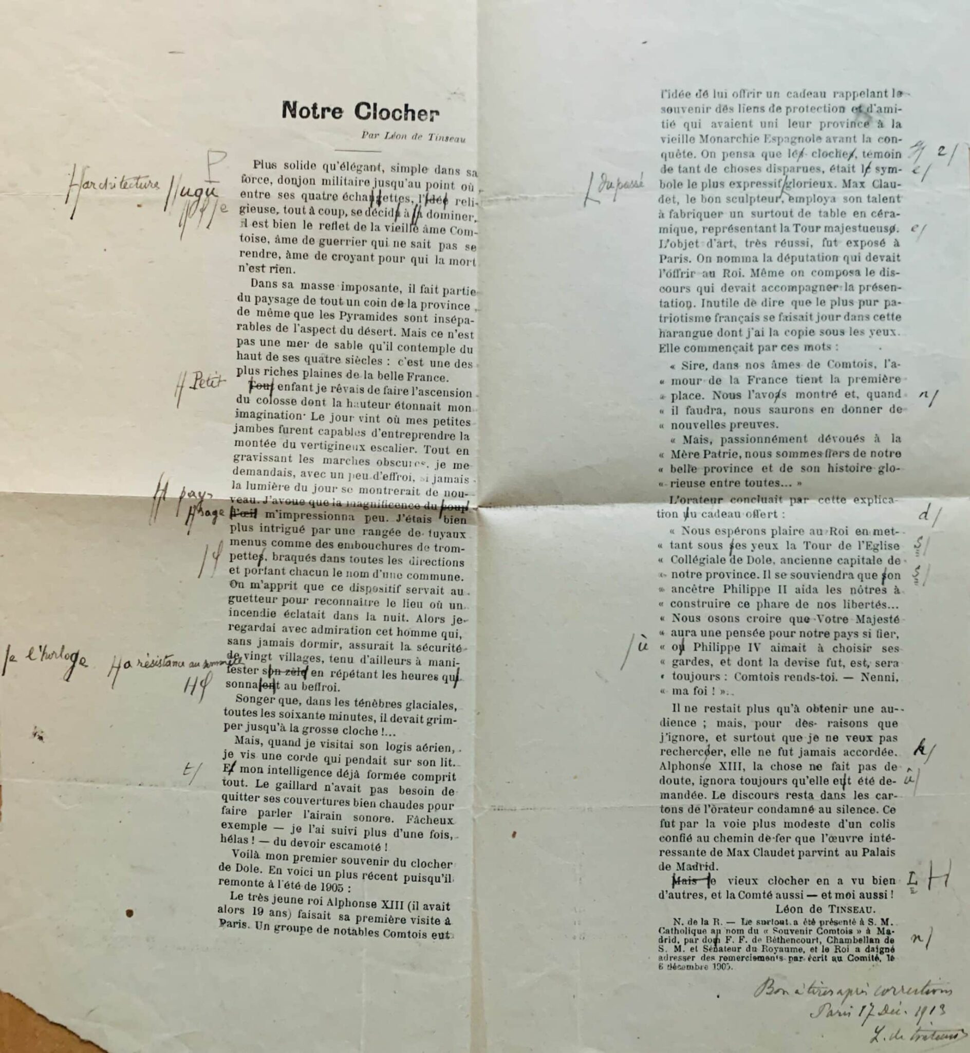 Manuscrit de Léon de Tinseau sur Dôle et son clocher – vue 3 Manuscrit de Léon de Tinseau sur Dôle et son clocher – vue 3