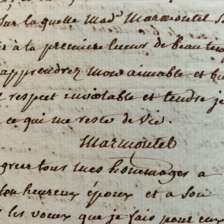 Très belle lettre amicale de Marmontel à la salonnière Madame Louis