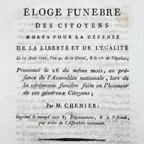 "Eloge funèbre des citoyens morts pour la défense de la Liberté et de l'Égalité" par Marie-Joseph Chénier