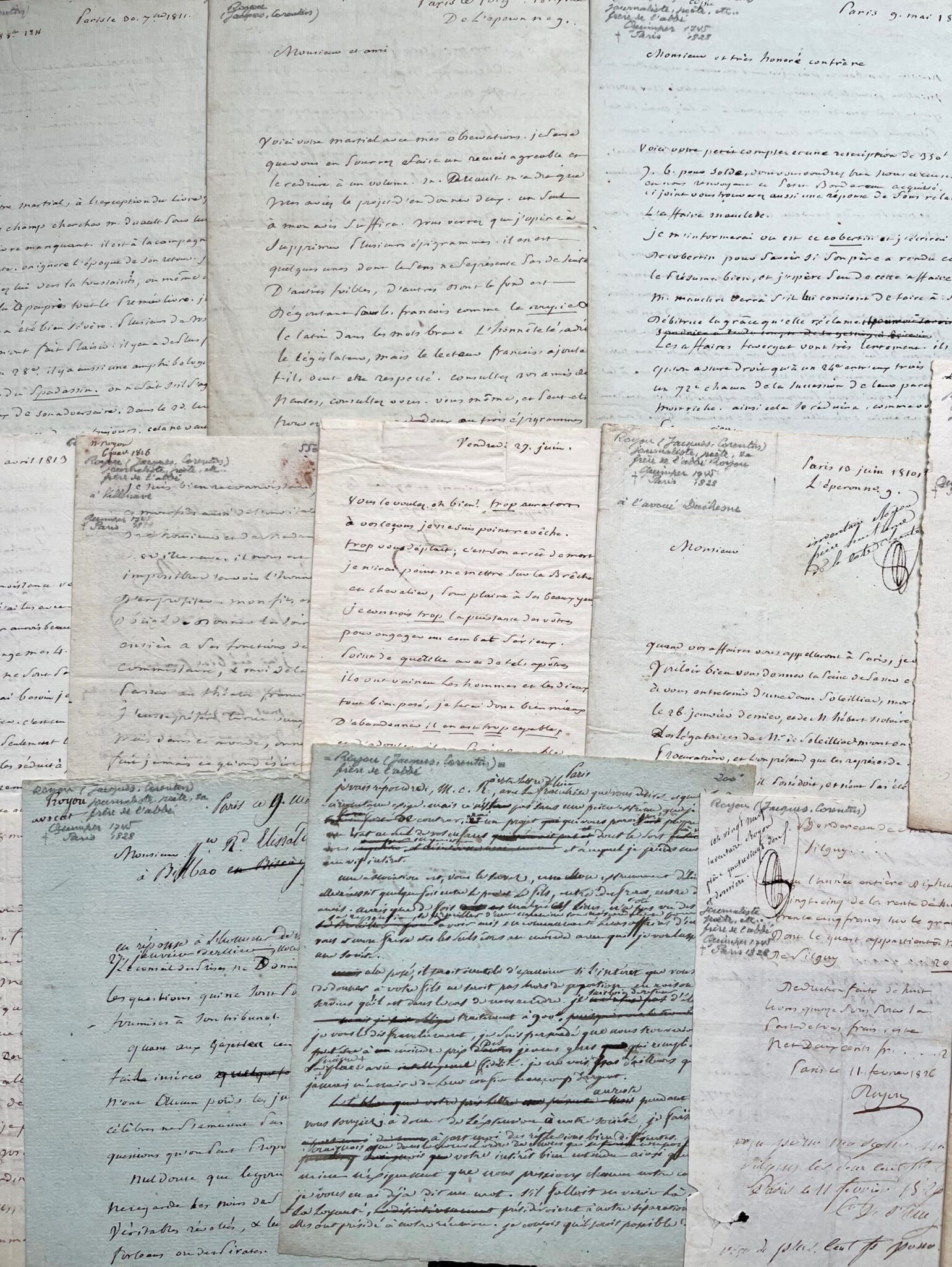 Ensemble de 13 lettres et documents de Jacques-Corentin Royou