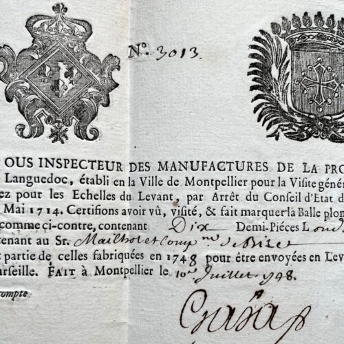 Certificat de visite de draps destinés aux Échelles du Levant