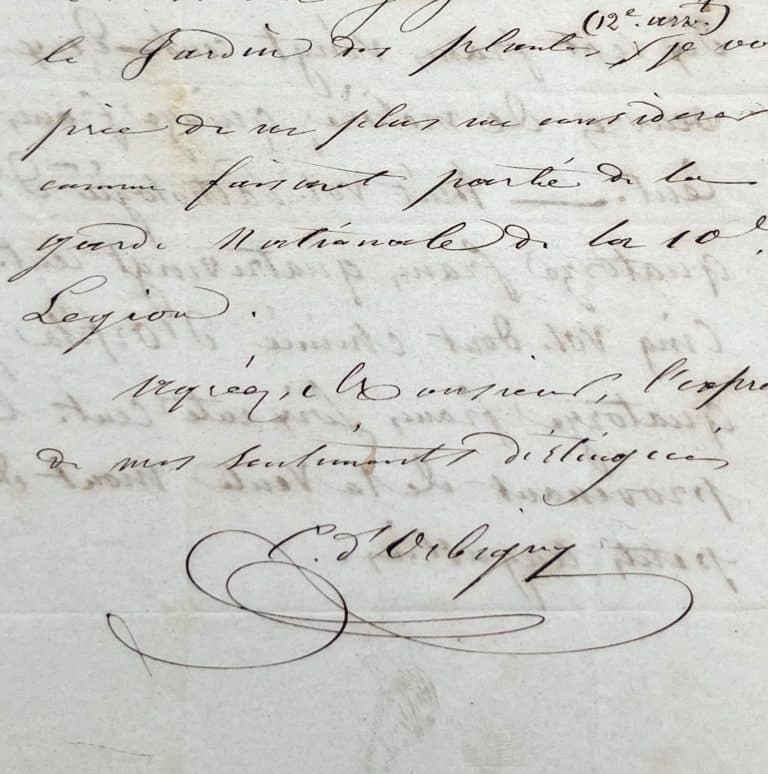 Lettre de Charles-Henry d’Orbigny à en-tête du Dictionnaire Universel d’Histoire Naturelle