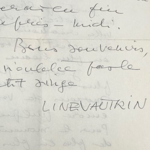 Très rare lettre de Line Vautrin : "je vends de plus en plus de miroirs"