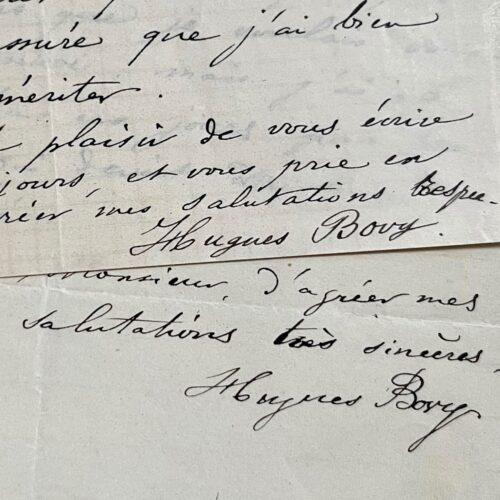 Deux lettres du sculpteur et graveur suisse Hugues Bovy, au sujet de médailles