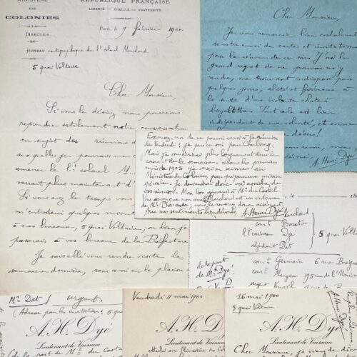 Ensemble de 6 lettres et cartes de l'explorateur Alfred-Henri Dyé, évoquant le commandant Marchand