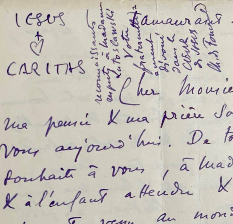 Belle lettre de Saint Charles de Foucauld, depuis Tamanrasset en Algérie