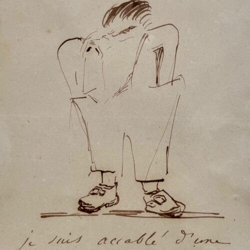 Original ink drawing by Victor Hugo: "I am overwhelmed by a downpour of misfortunes!"