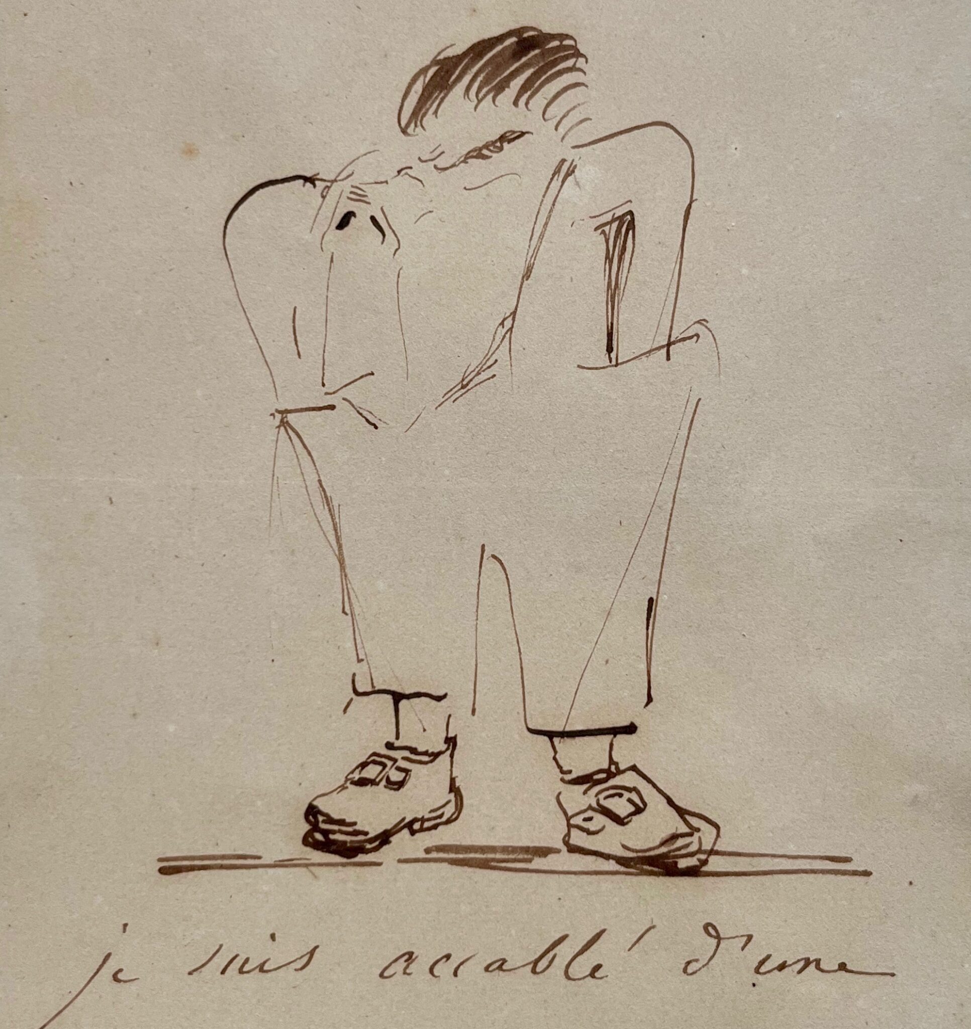 Dessin original à l’encre de Victor Hugo : « Je suis accablé d’une averse de malheurs ! »