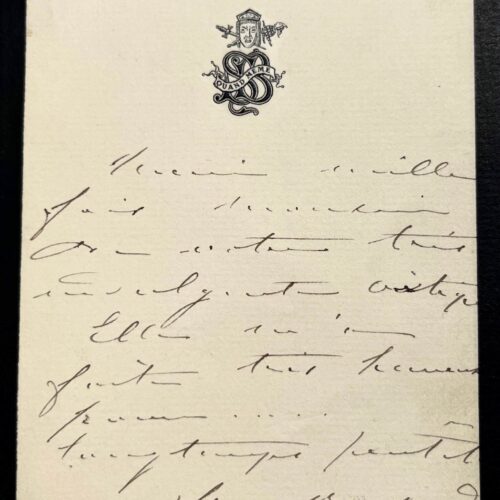 Lettre de remerciements de Sarah Bernhardt pour une "très indulgente critique"