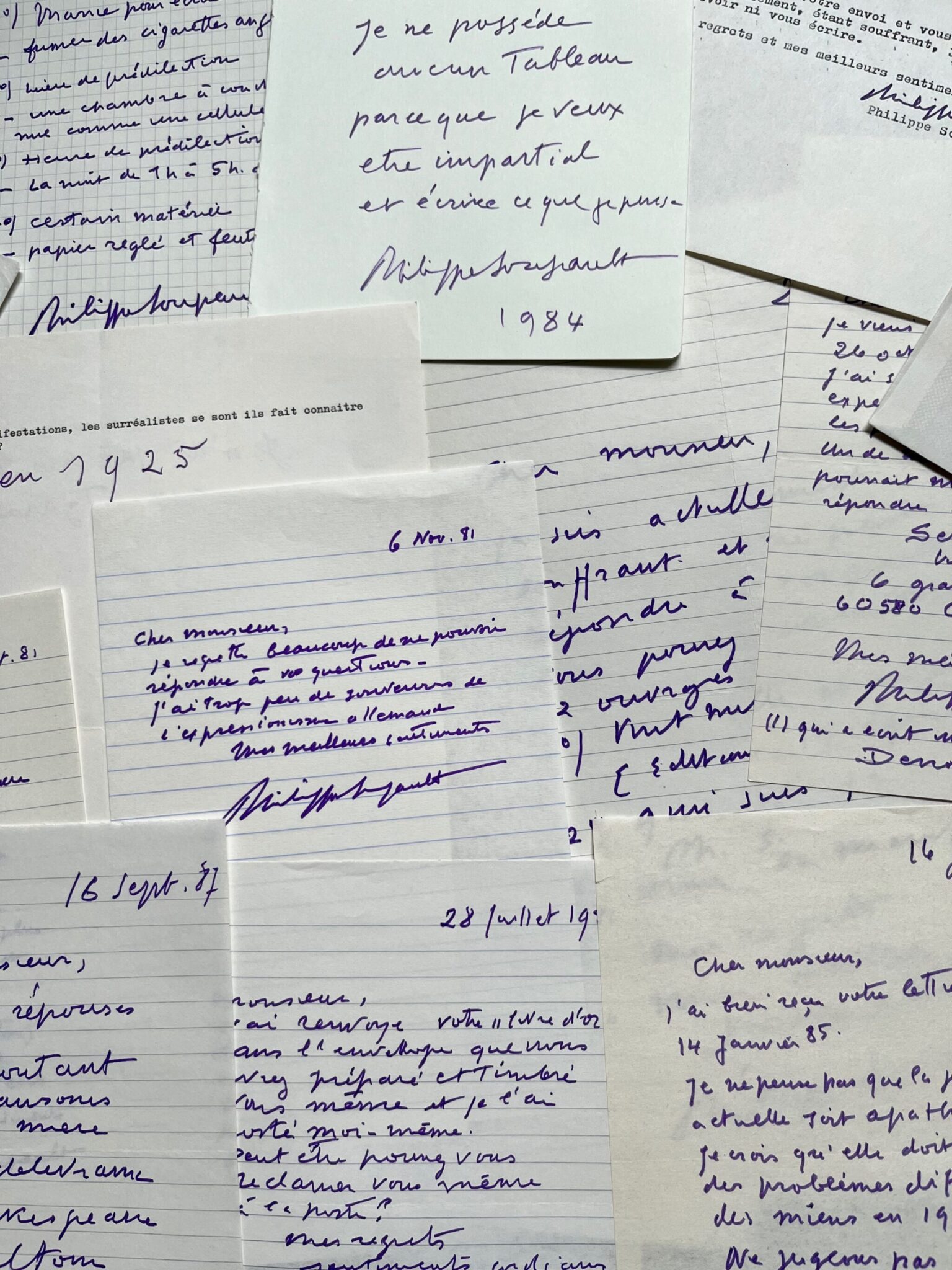 Bel ensemble de 12 documents autobiographiques de Philippe Soupault