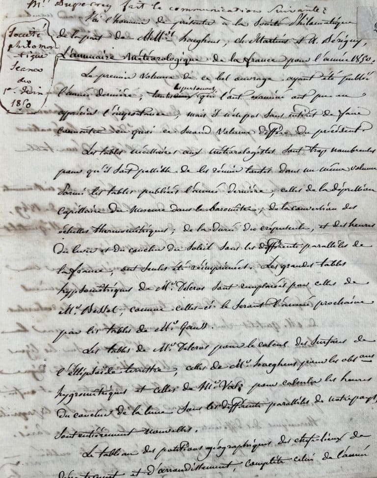 Louis Isidore Duperrey présente l&rsquo;édition de l’annuaire météorologique de 1850