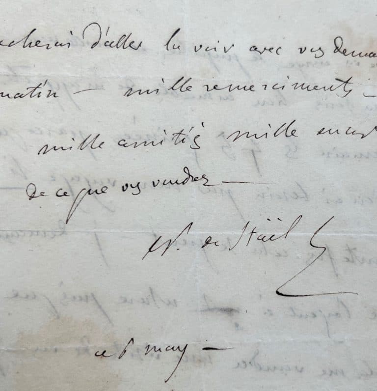 Germaine de Staël envoie un pupitre et une harpe