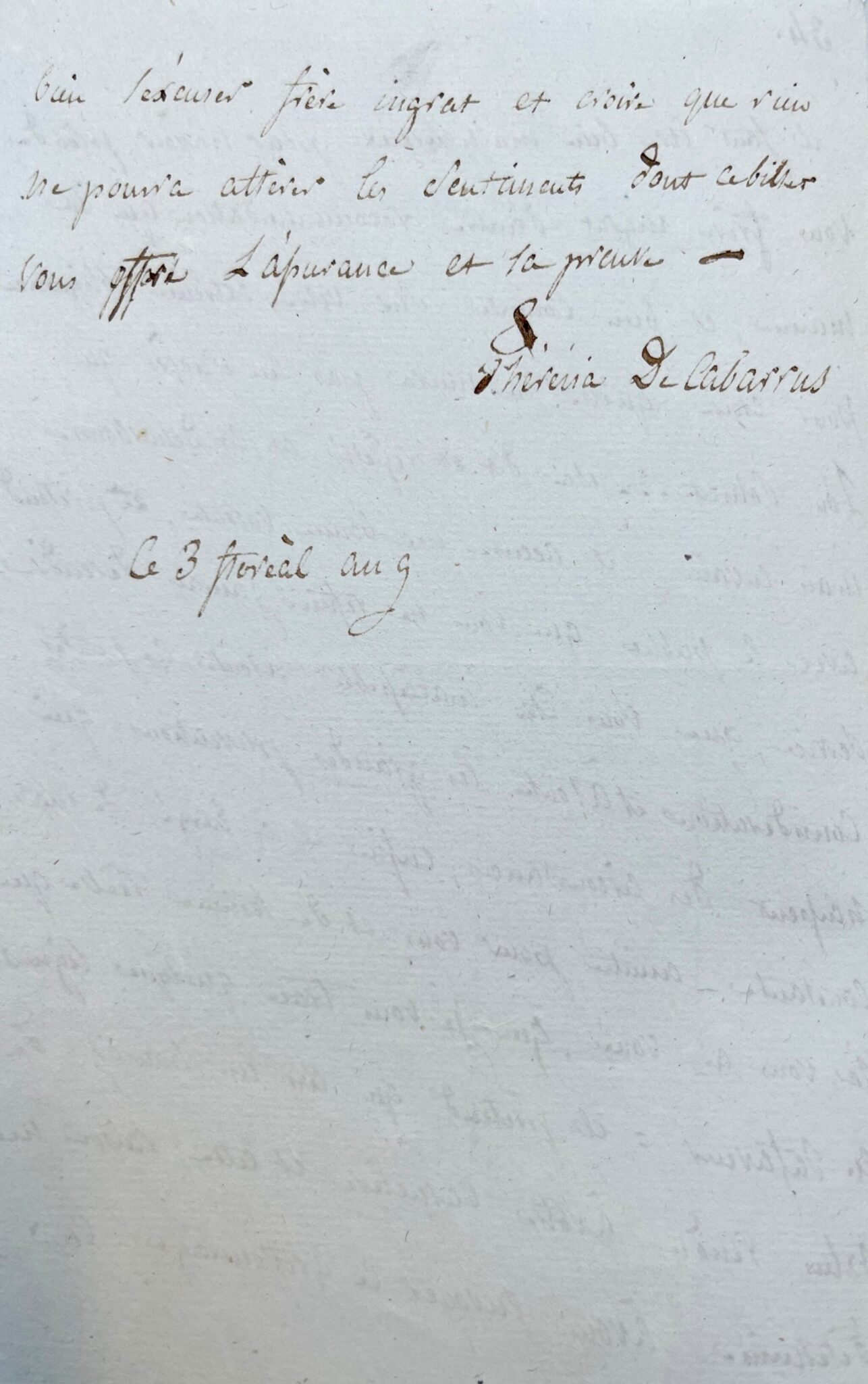 Lettre de recommandation de Madame Tallien, à un "frère ingrat" – vue 3 Lettre de recommandation de Madame Tallien, à un "frère ingrat" – vue 3