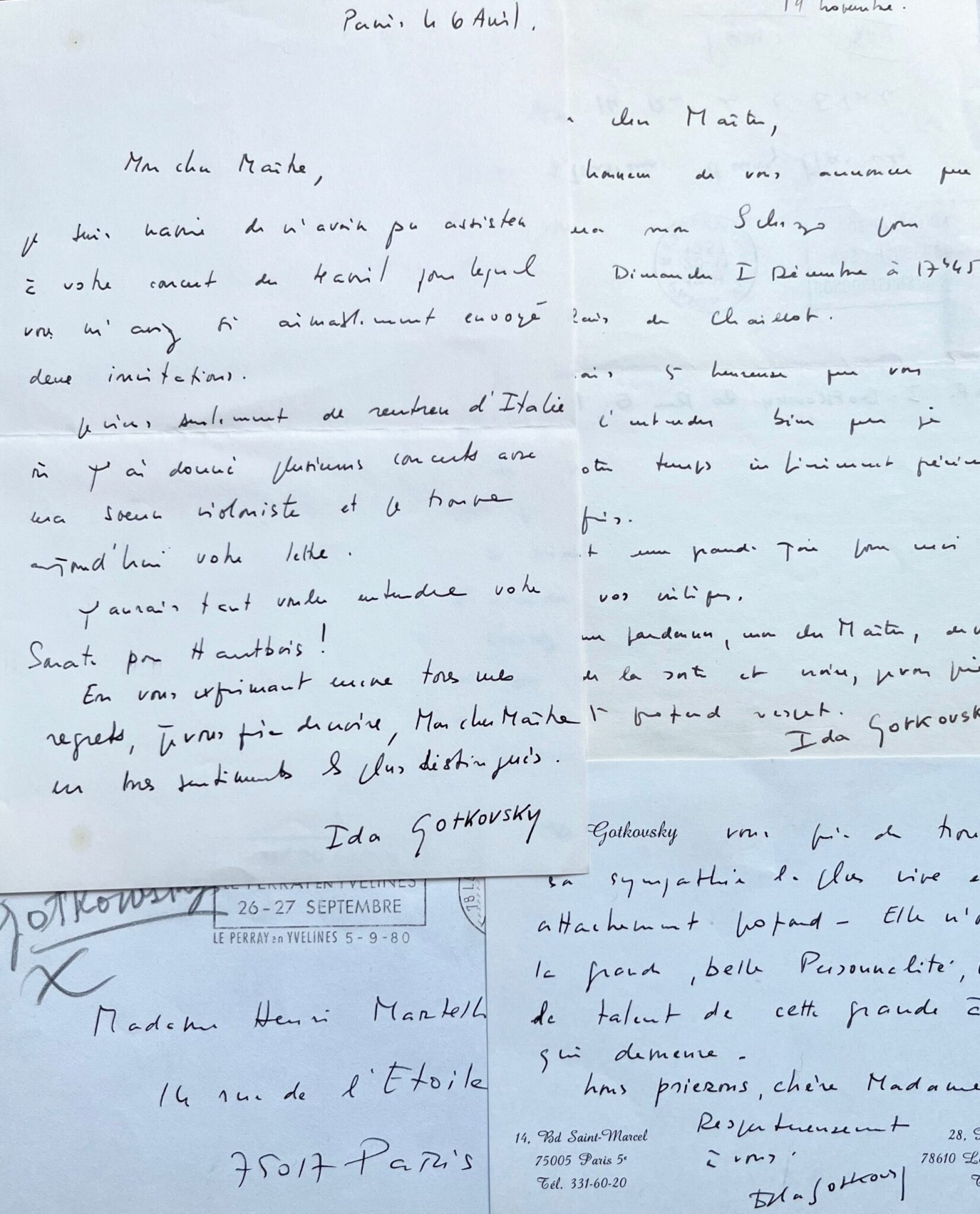 3 lettres musicales de la compositrice et pianiste Ida Gotkovsky – vue 2 3 lettres musicales de la compositrice et pianiste Ida Gotkovsky – vue 2
