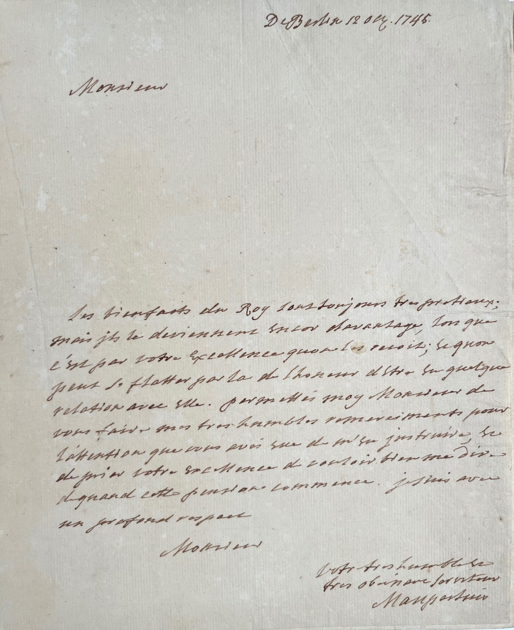 Maupertuis accepte la pension allouée par Frédéric II de Prusse – vue 2 Maupertuis accepte la pension allouée par Frédéric II de Prusse – vue 2