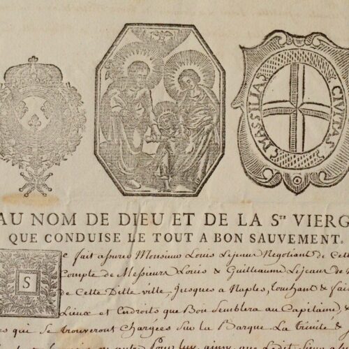 Großer Seeversicherungsvertrag aus dem Jahr 1769 für eine Reise zwischen Neapel und Marseille