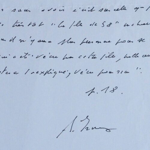 Handgeschreven kopie door Annie Ernaux van een fragment uit haar autobiografische werk Mémoire de fille (A Girl's Story)