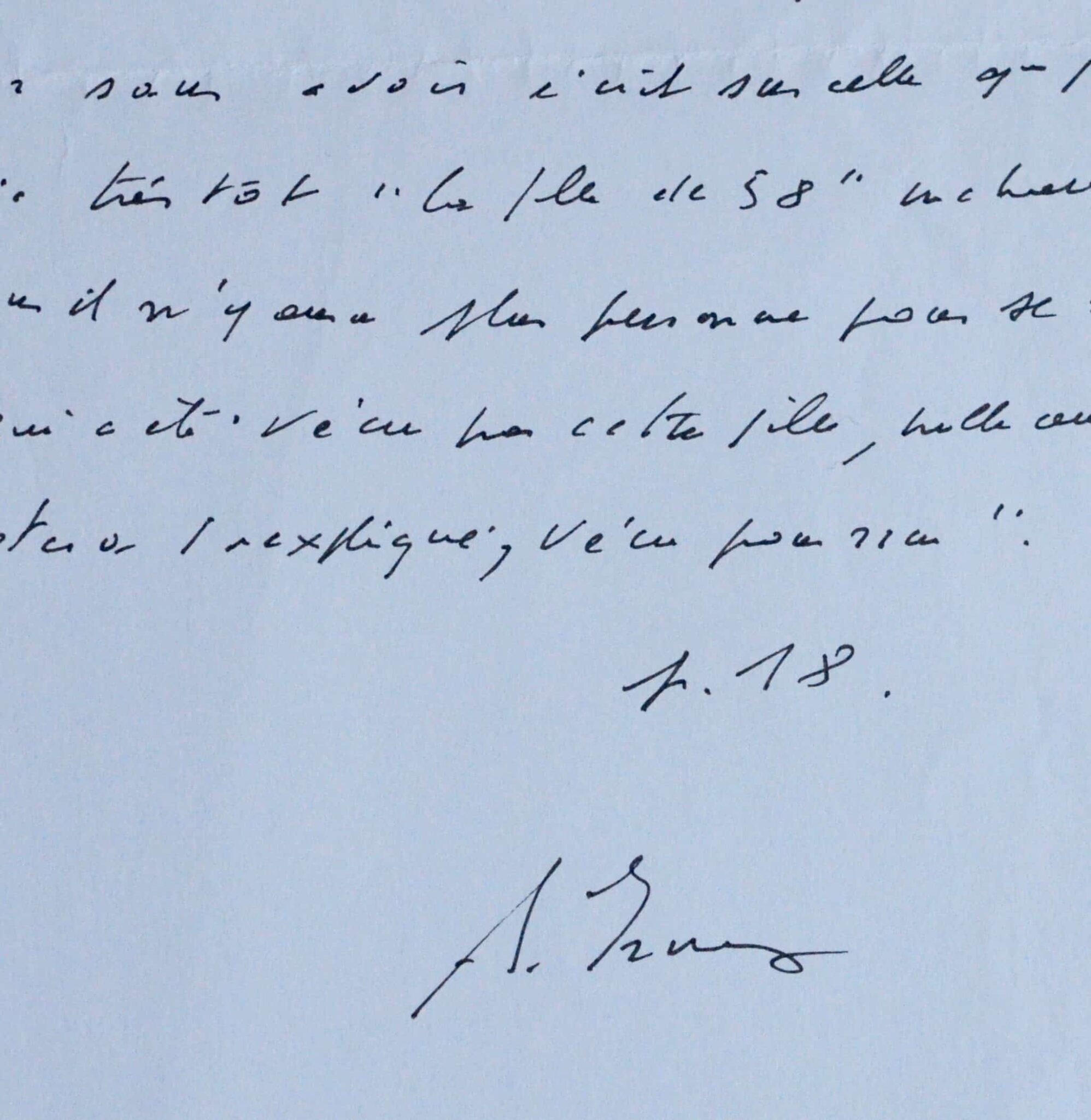Handgeschreven kopie door Annie Ernaux van een fragment uit haar autobiografische werk Mémoire de fille (A Girl's Story)