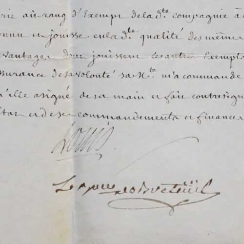 Brevet de la Compagnie des Cent-Suisses de la garde ordinaire du Roi, pour Baudry de La Poterie