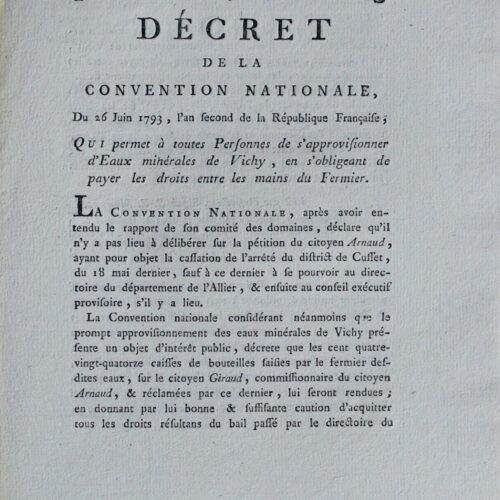 Décret de la Convention nationale relatif aux eaux minérales de Vichy