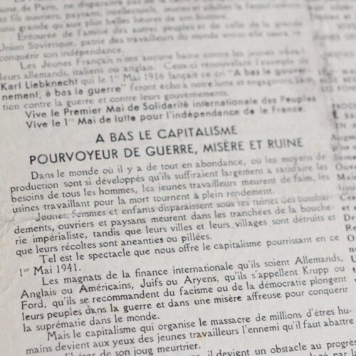 Tract pro-Staline des Jeunesses Communistes de France pour la fête du travail de 1941