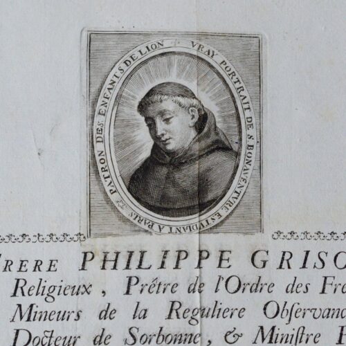 Lettre d'affiliation d'un frère cordelier du couvent du Donjon pour le maréchal de Langeron