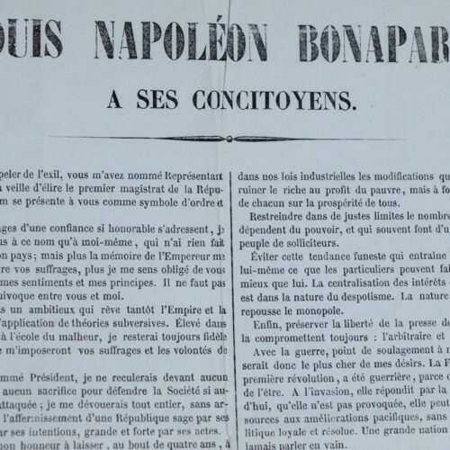 Profession de foi de Louis-Napoléon Bonaparte, candidat à la Présidence de la République de 1848