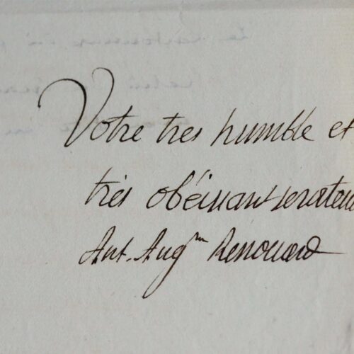 Lettre de Renouard toute consacrée à son édition des oeuvres de Voltaire en 60 volumes