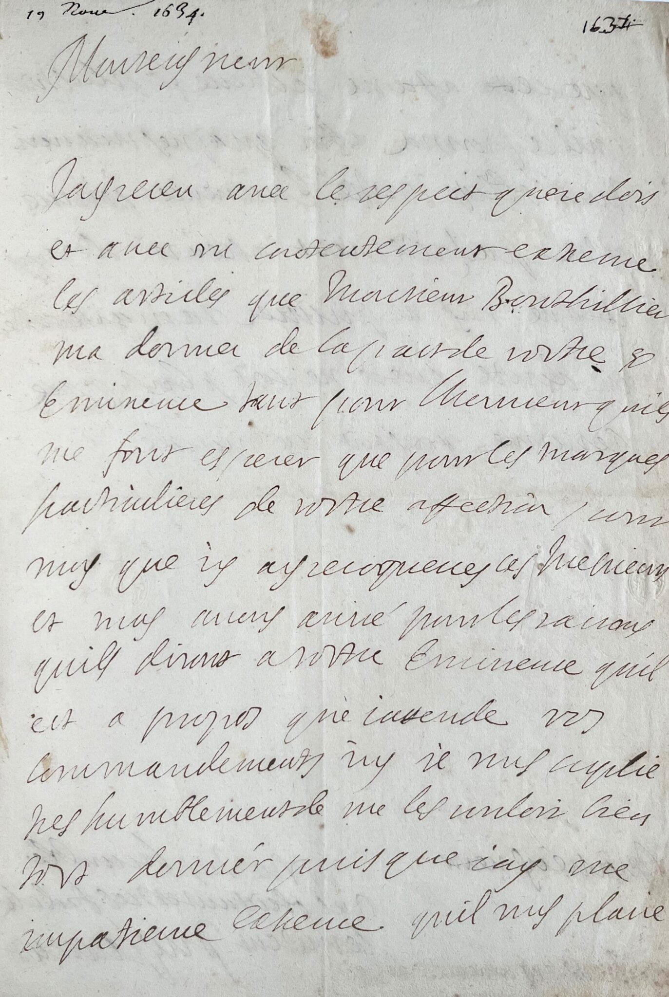 Lettre du duc de Puylaurens au cardinal de Richelieu quelques jours avant d'épouser sa nièce – vue 2 Lettre du duc de Puylaurens au cardinal de Richelieu quelques jours avant d'épouser sa nièce – vue 2