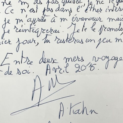 Manuscrit d'Axel Kahn extrait de son ouvrage "Entre deux mers, voyage au bout de soi"