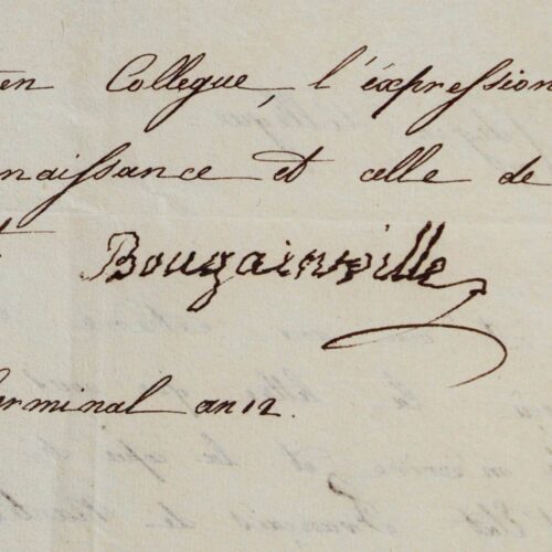Lettre signée du grand navigateur Louis Antoine de Bougainville