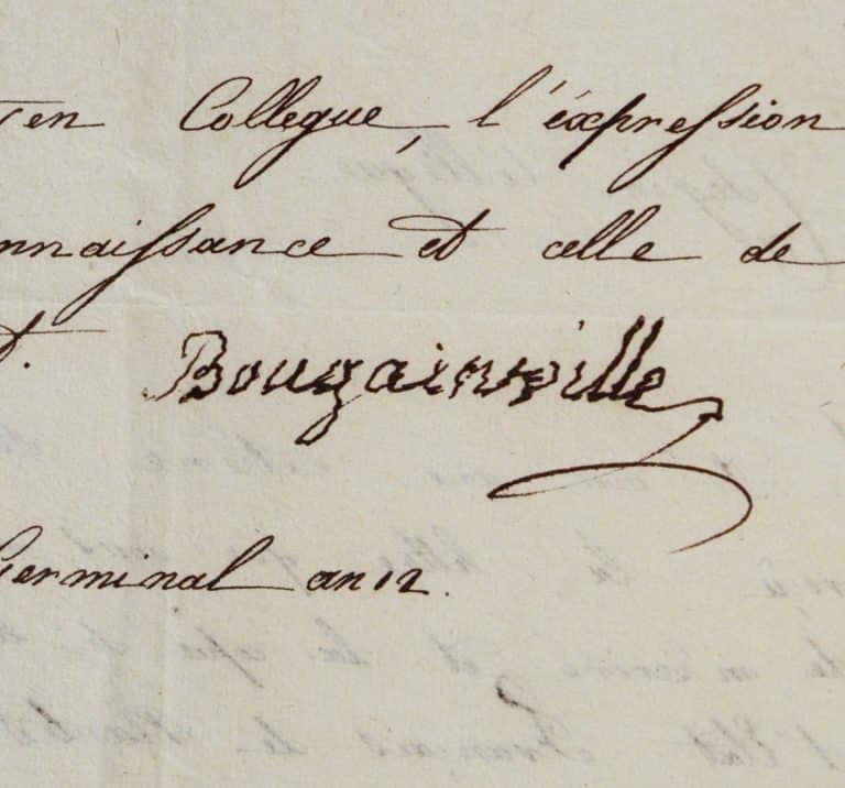 Lettre signée du grand navigateur Louis Antoine de Bougainville