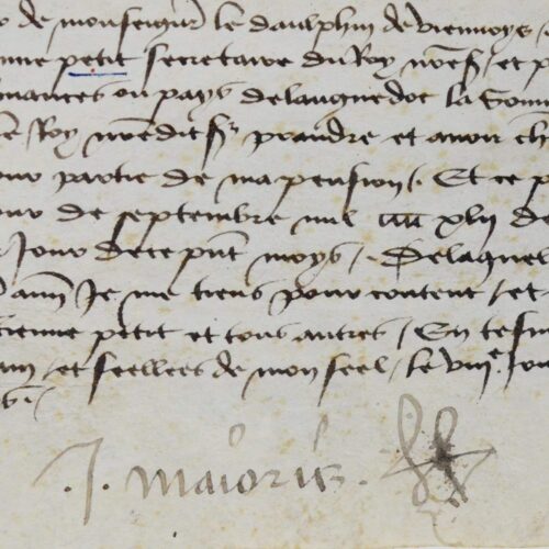 Quittance signée par Jean Majoris, confesseur du dauphin de Viennois, futur Louis XI