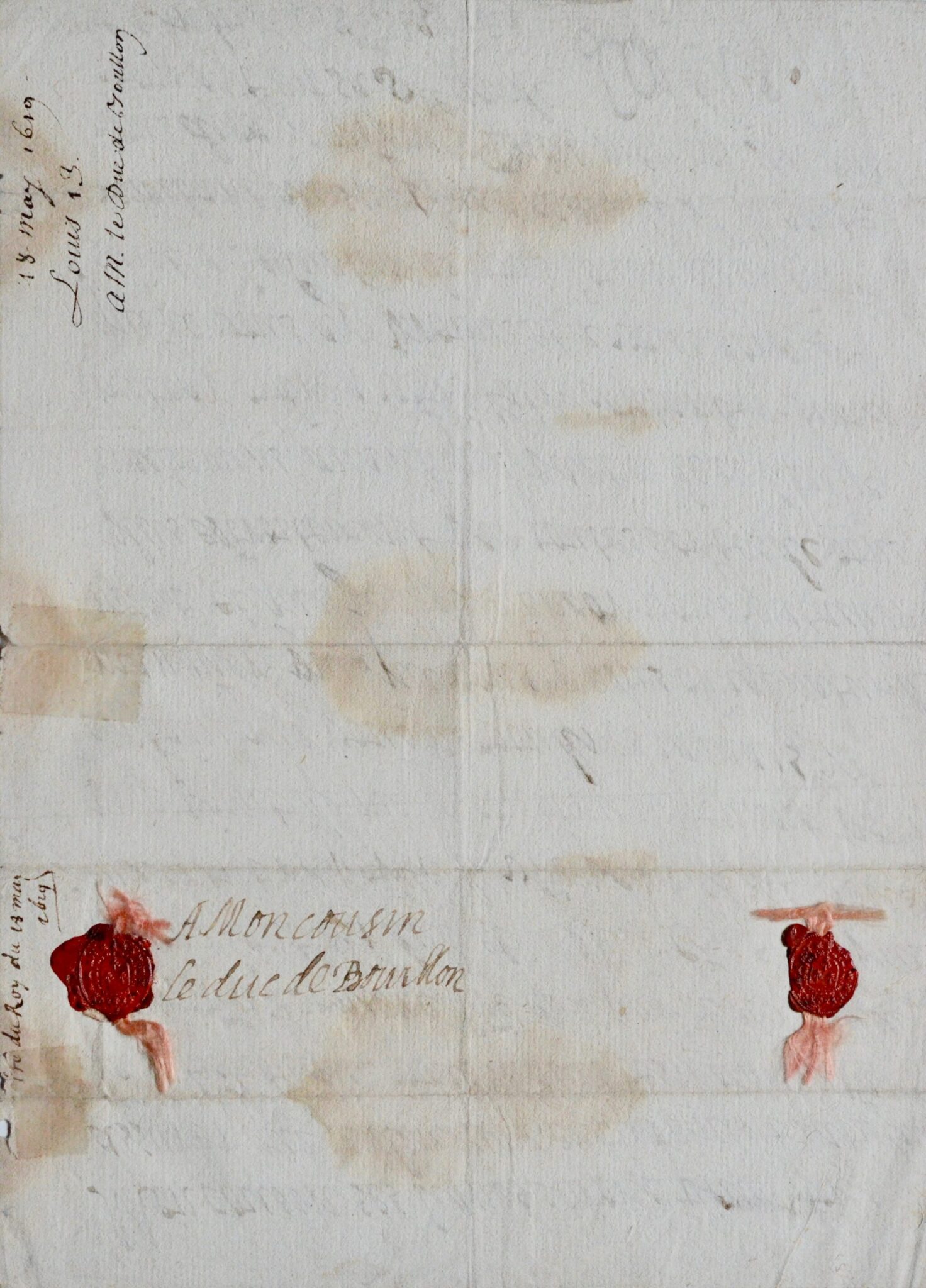 Importante lettre entièrement autographe du roi Louis XIII au duc de Bouillon – vue 3 Importante lettre entièrement autographe du roi Louis XIII au duc de Bouillon – vue 3