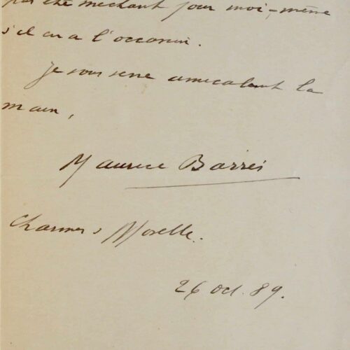 Maurice Barrès écrit à Georges Montorgueil à propos d'un article