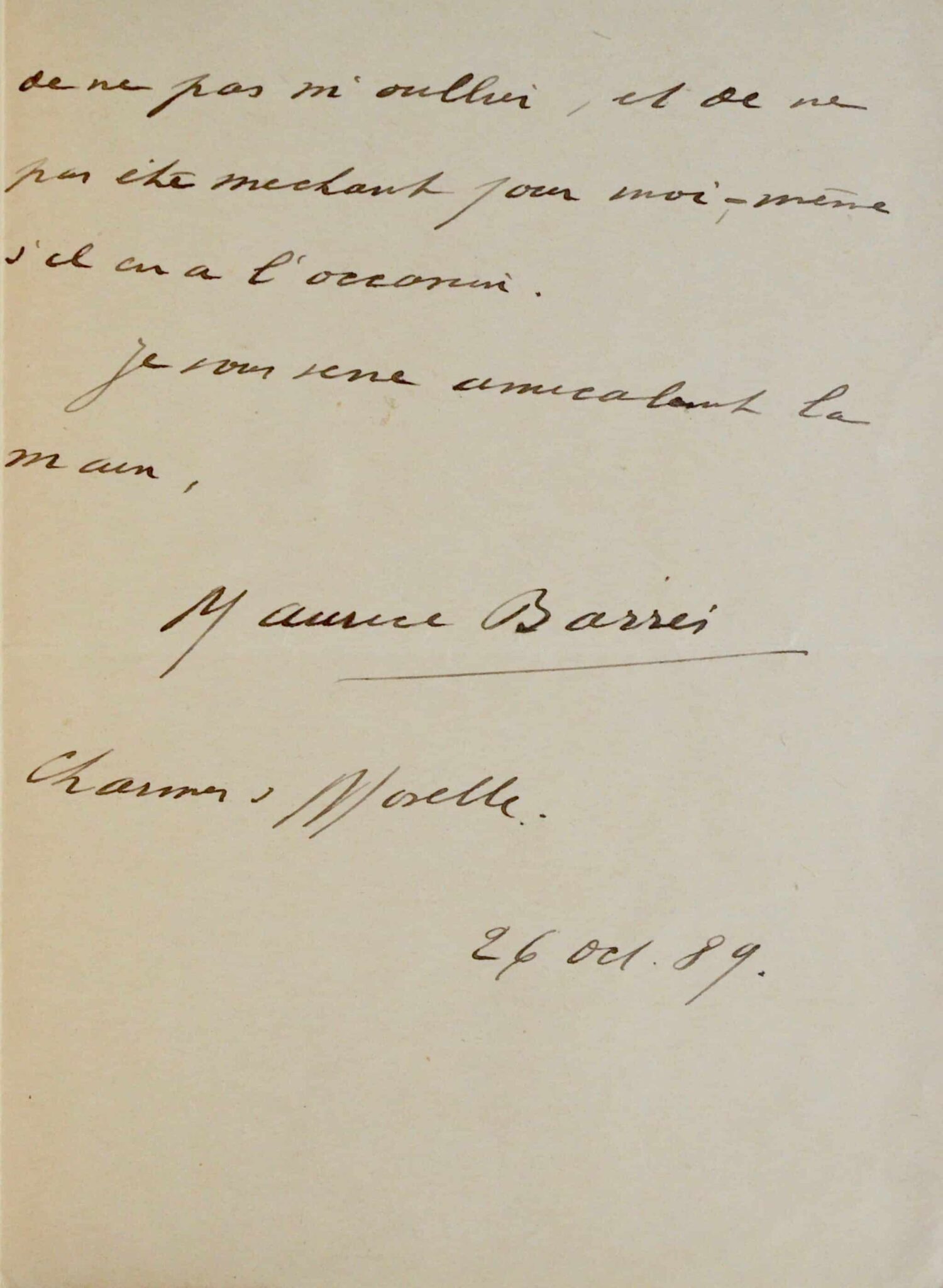 Maurice Barrès écrit à Georges Montorgueil à propos d’un article