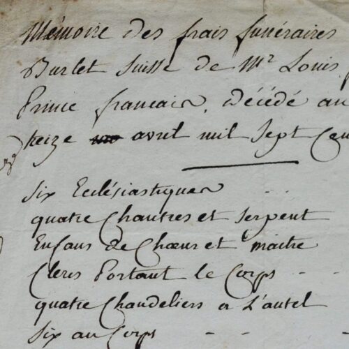 Mémoire des dépenses pour les funérailles d'un garde-suisse de Philippe-Égalité