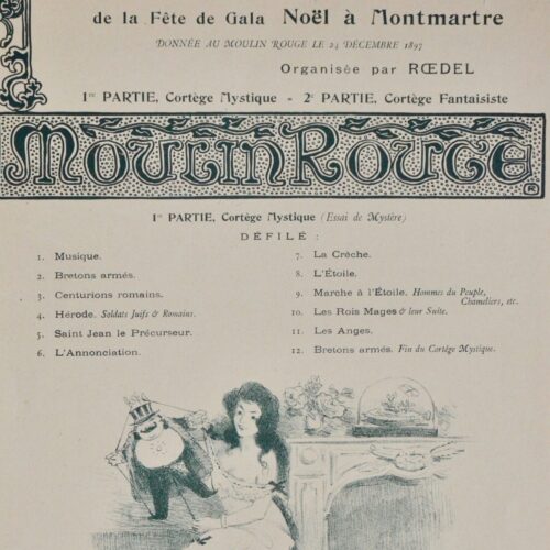 Programme du Moulin Rouge de 1897 pour le gala Noël à Montmartre, illustré par Roedel