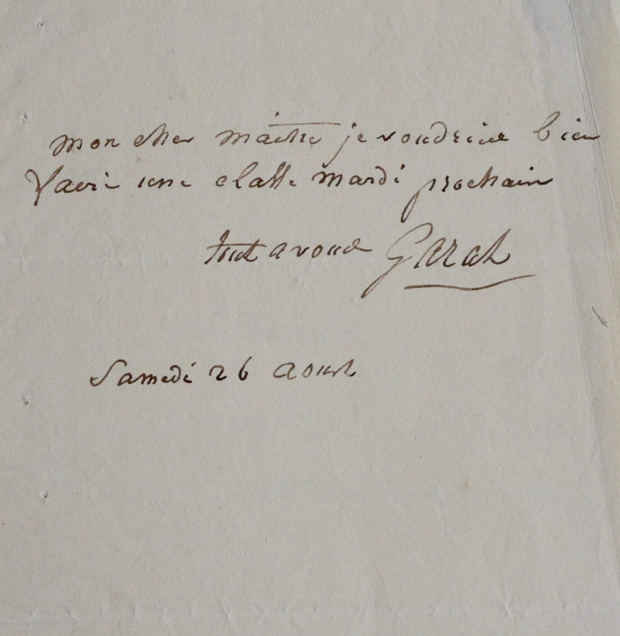 Billet du baryton Pierre-Jean Garat à Michel-Joseph Vinit